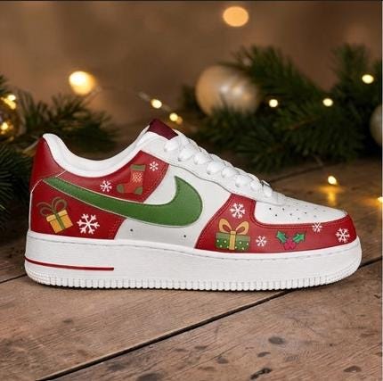 Custom Merry Christmas Design AF1 Sneakers | Hand Painted Streetwear Footwear