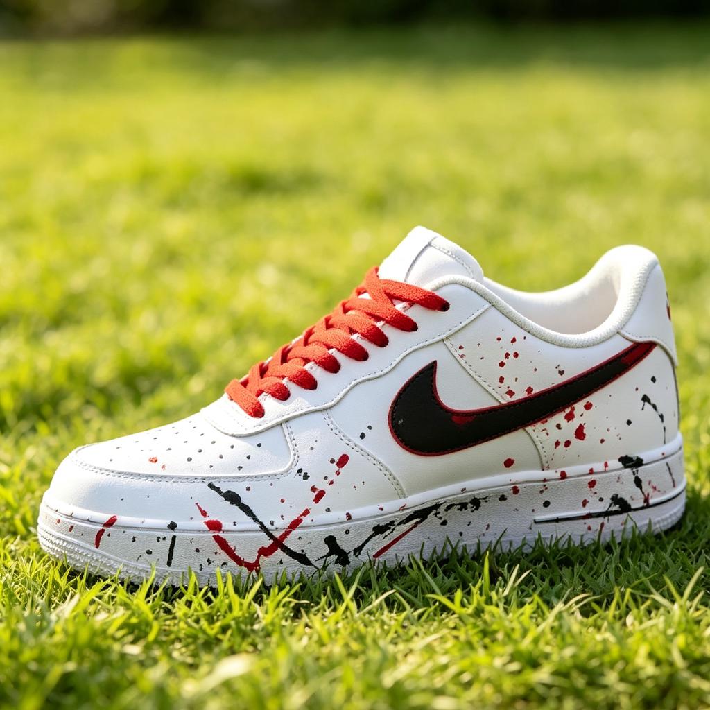 Customized White Air Force 1,Hand-Painted Red Angel Sneakers,Red&Black Splash Shoes,Gothic Dark Style AF1,A Unique Gift For Him/Her