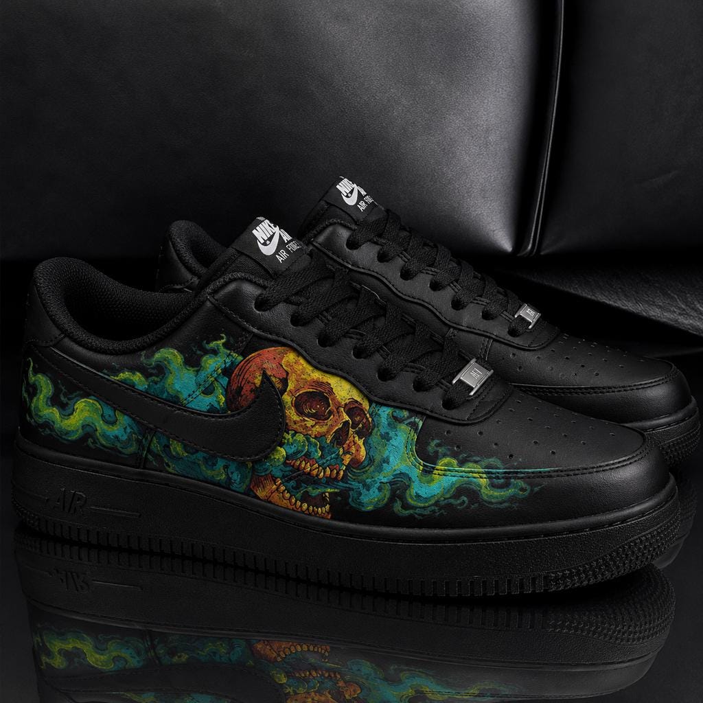Custom Skull Air Force 1 Sneakers, Hand Painted Skull Shoes, Gothic Smoke Art Footwear, Unique Birthday Gift for Him
