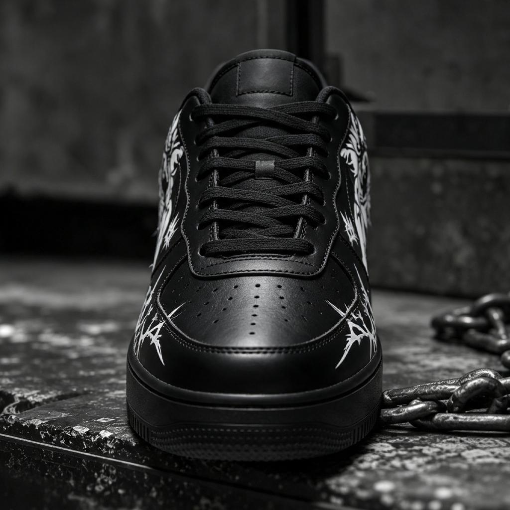 Custom Black Air Force 1,Hand Painted Angel Sneakers, Gothic Wing Art Footwear, Unique Birthday Gift for Him