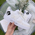 Bridal Sneakers Pearl Butterfly, Personalized Wedding Shoes for Bride, Custom Name Date trainers