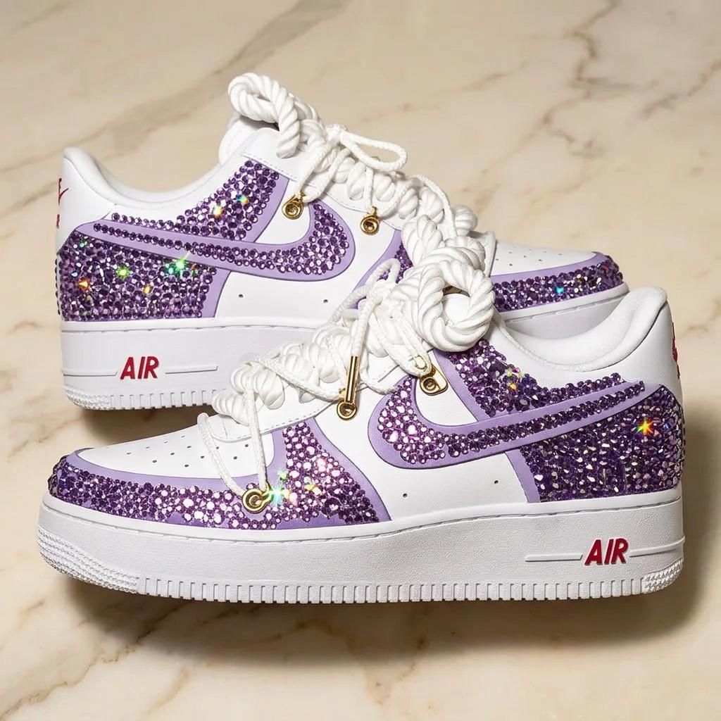 Purple crystal custom AF1, sparkling party shoes, a unique birthday and graduation gift for her