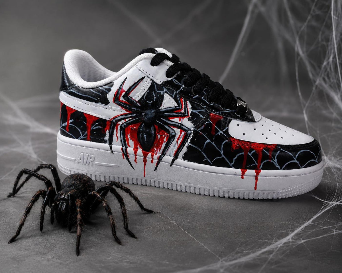 Custom Hand-Painted Spider Sneaker /Black & Red Streetwear Shoes /Unigue Gothic Artwork /Handmade Statement Sneakers .