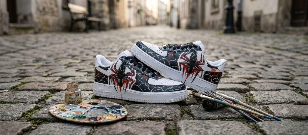 Custom Hand-Painted Spider Sneaker /Black & Red Streetwear Shoes /Unigue Gothic Artwork /Handmade Statement Sneakers .