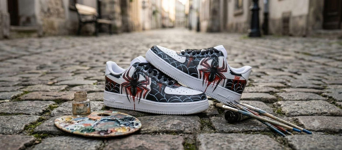 Custom Hand-Painted Spider Sneaker /Black & Red Streetwear Shoes /Unigue Gothic Artwork /Handmade Statement Sneakers .