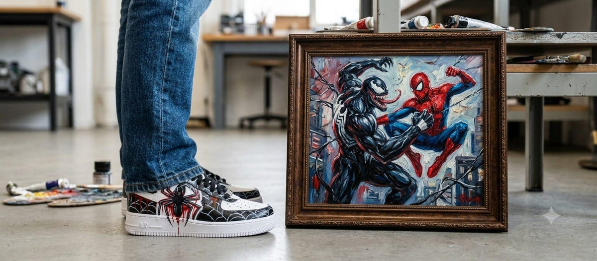 Custom Hand-Painted Spider Sneaker /Black & Red Streetwear Shoes /Unigue Gothic Artwork /Handmade Statement Sneakers .