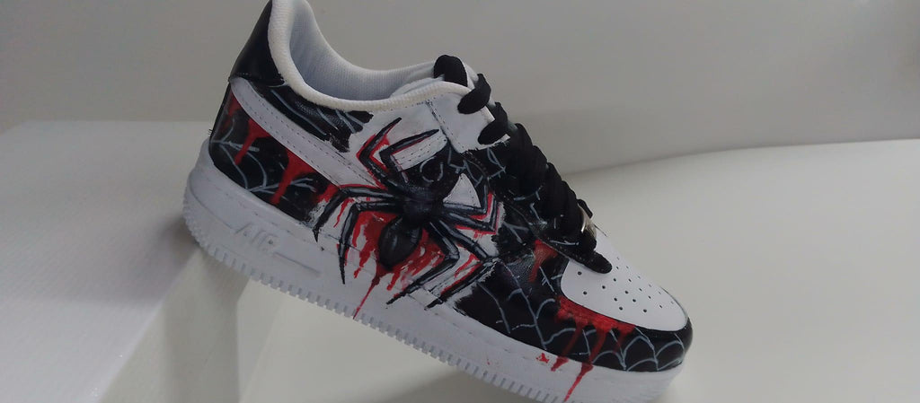 Custom Hand-Painted Spider Sneaker /Black & Red Streetwear Shoes /Unigue Gothic Artwork /Handmade Statement Sneakers .