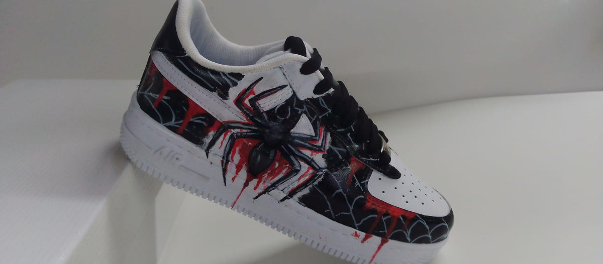 Custom Hand-Painted Spider Sneaker /Black & Red Streetwear Shoes /Unigue Gothic Artwork /Handmade Statement Sneakers .