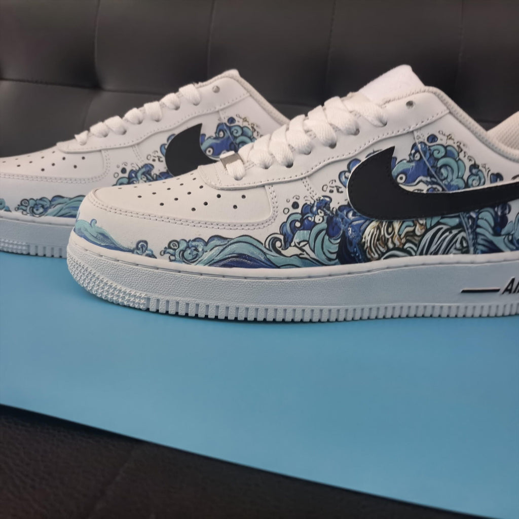 Custom Air Force 1, Hand Painted Kanagawa Shoes, Ukiyo-e Art Inspired White Air Force One, Japanese Air Force One,A Unique Gift
