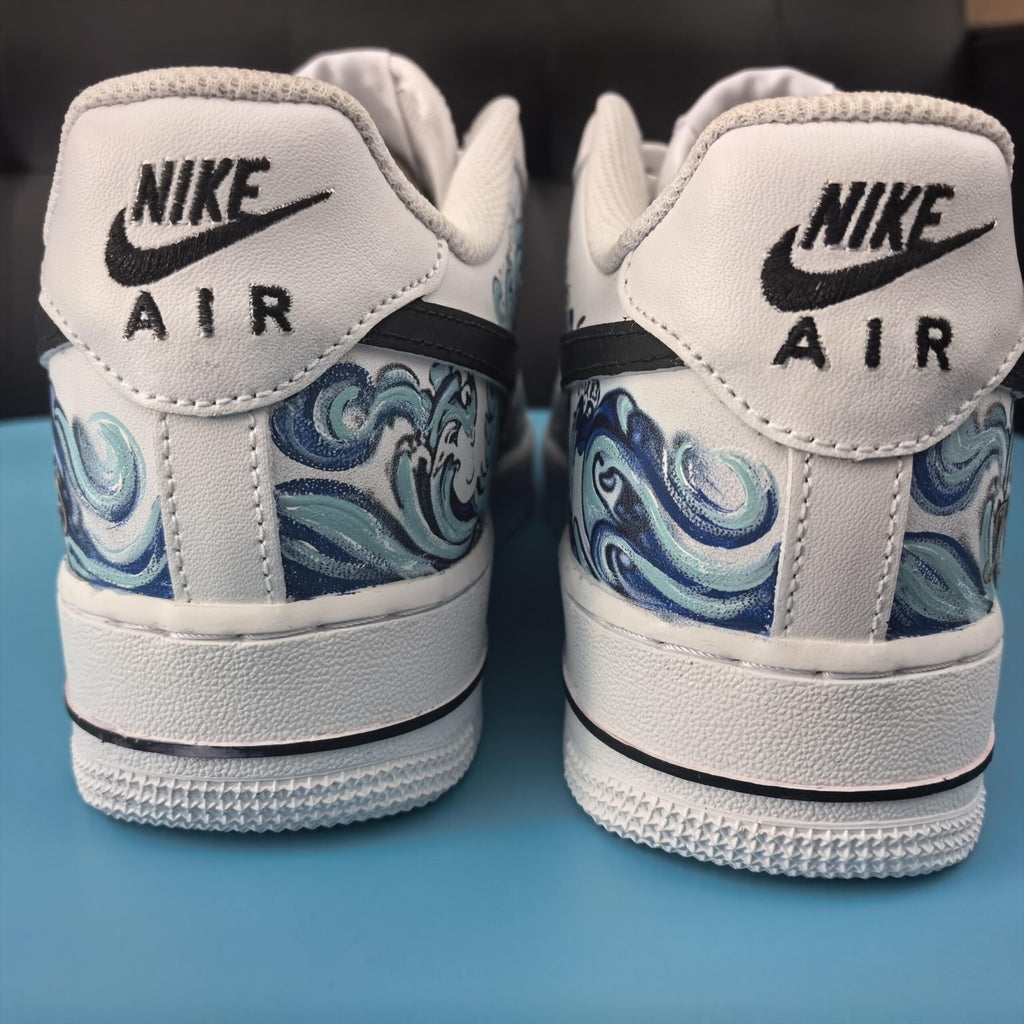 Custom Air Force 1, Hand Painted Kanagawa Shoes, Ukiyo-e Art Inspired White Air Force One, Japanese Air Force One,A Unique Gift