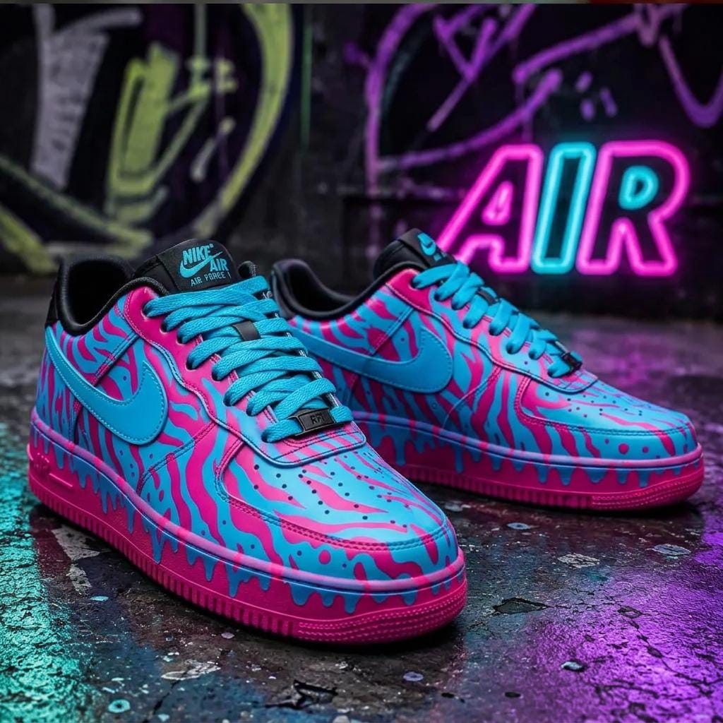 Custom Green&Purple Drip Air Force 1 Sneakers,Hand-Painted Cyberpunk Style AF1 Kicks, Gothic Gift for Him