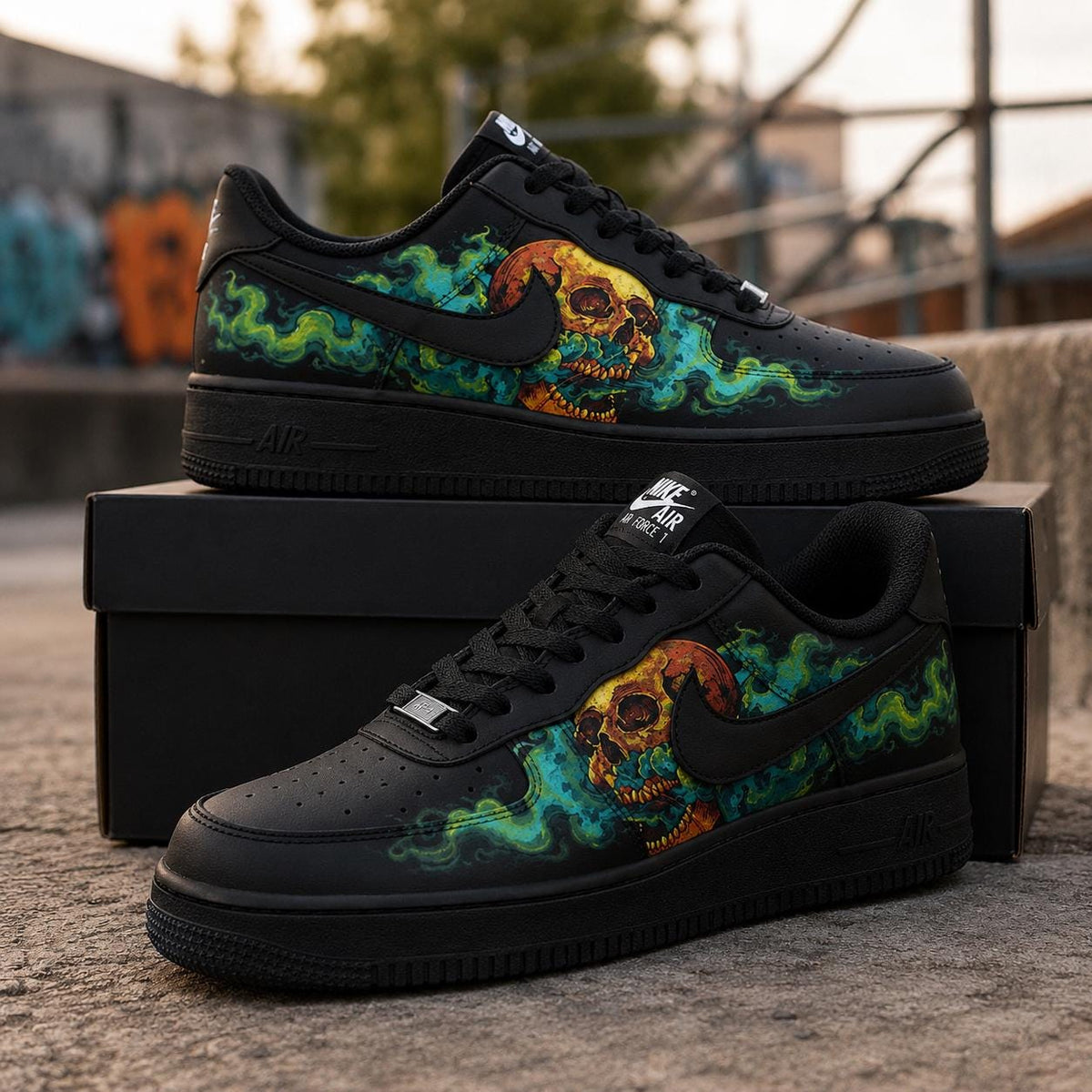 Custom Skull Air Force 1 Sneakers, Hand Painted Skull Shoes, Gothic Smoke Art Footwear, Unique Birthday Gift for Him