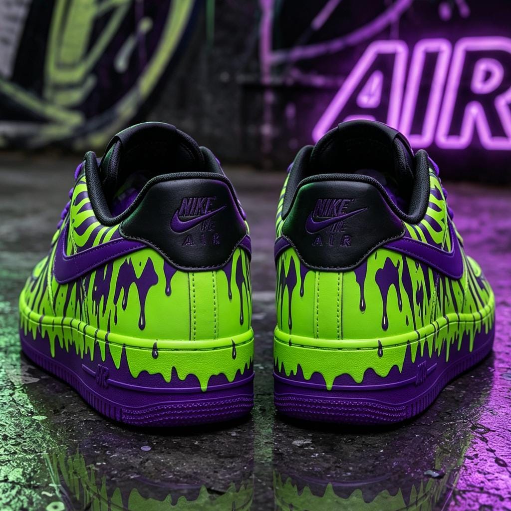 Custom Green&Purple Drip Air Force 1 Sneakers,Hand-Painted Cyberpunk Style AF1 Kicks, Gothic Gift for Him