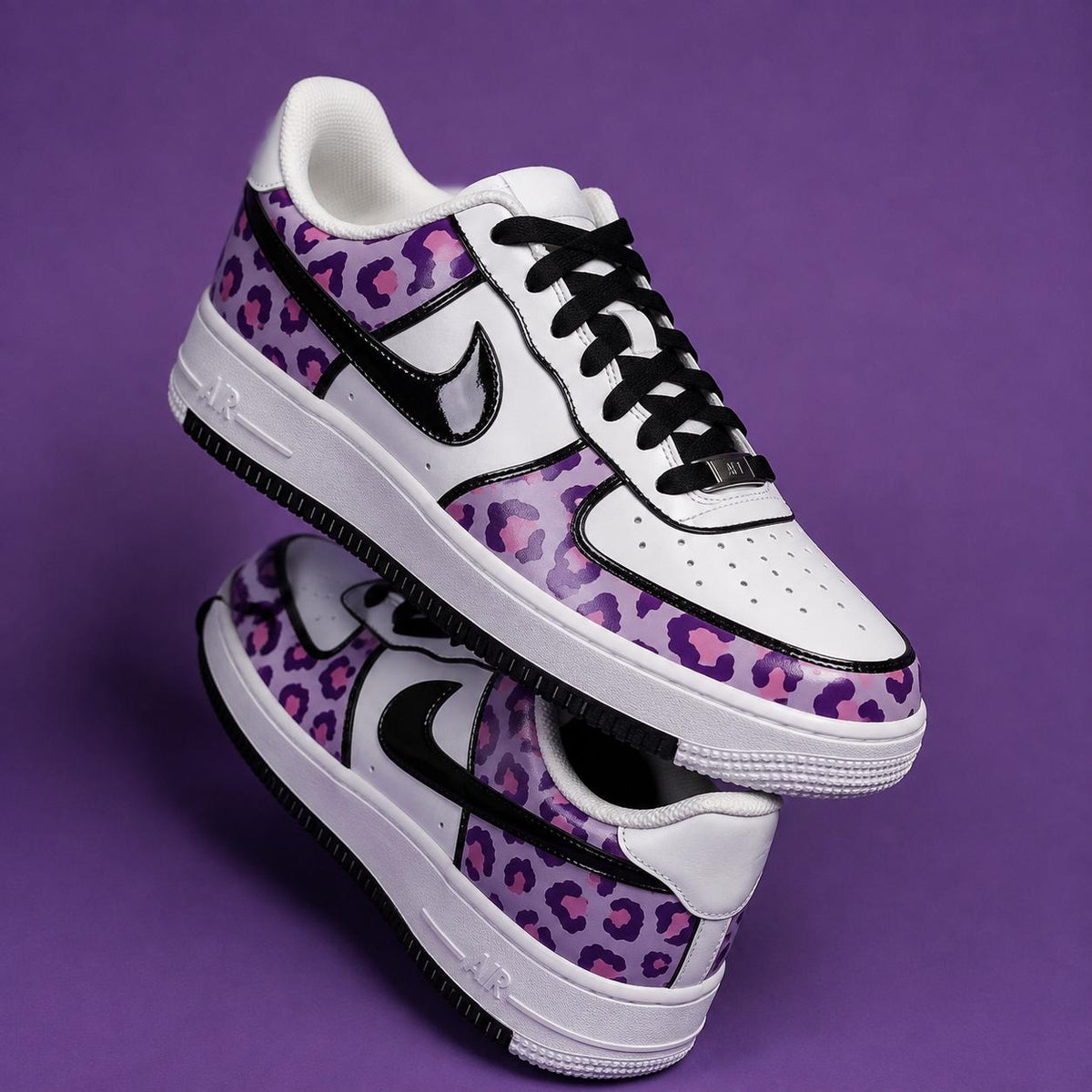 Custom White Air Force 1, Hand Painted Sneakers Purple Leopard Print Custom Shoes Unique Streetwear Footwear,Gift for Her