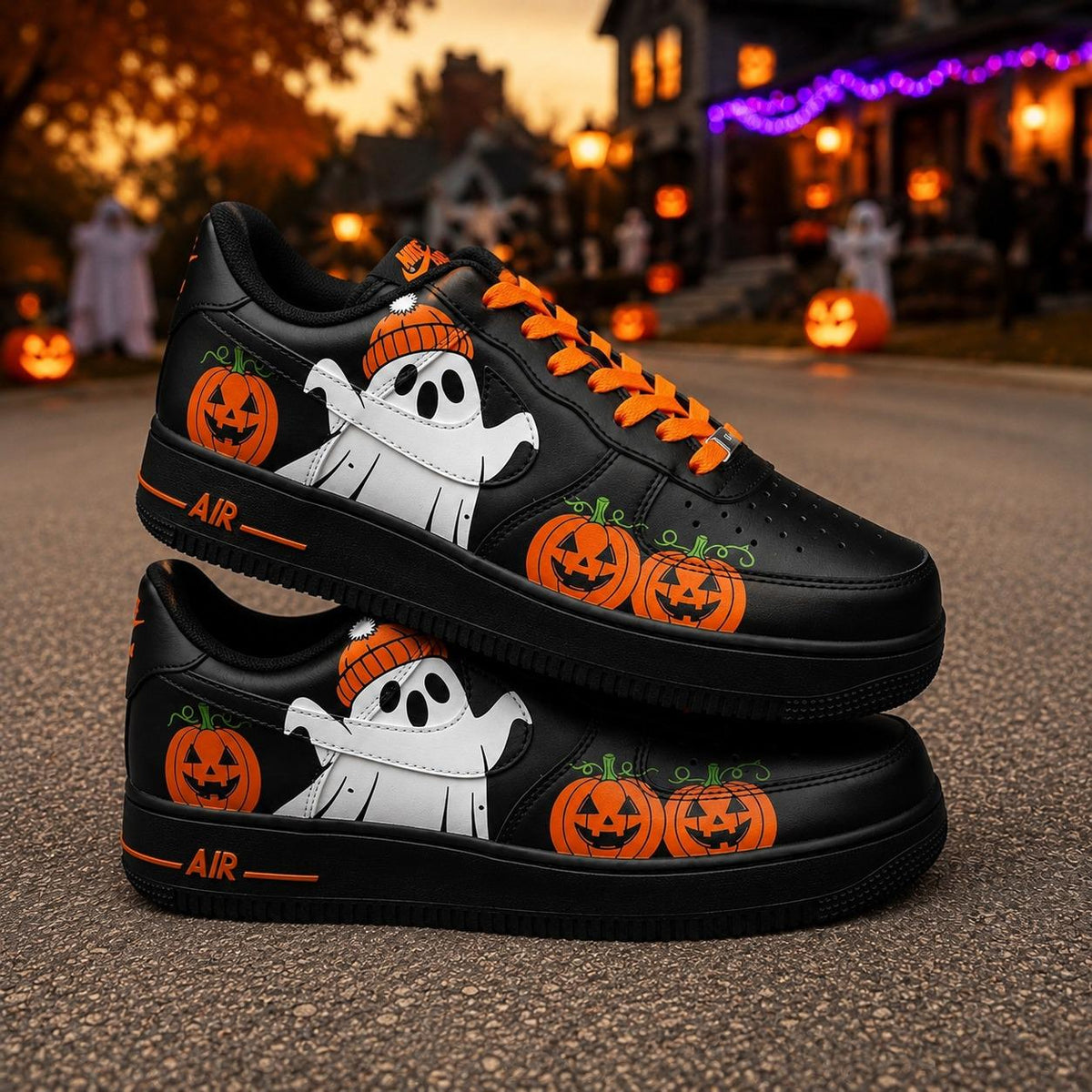 Custom Halloween Ghost Pumpkin Air Force 1 Sneakers, Hand Painted Halloween Ghost AF1 Shoes, Halloween Custom Sneakers, Halloween Gift