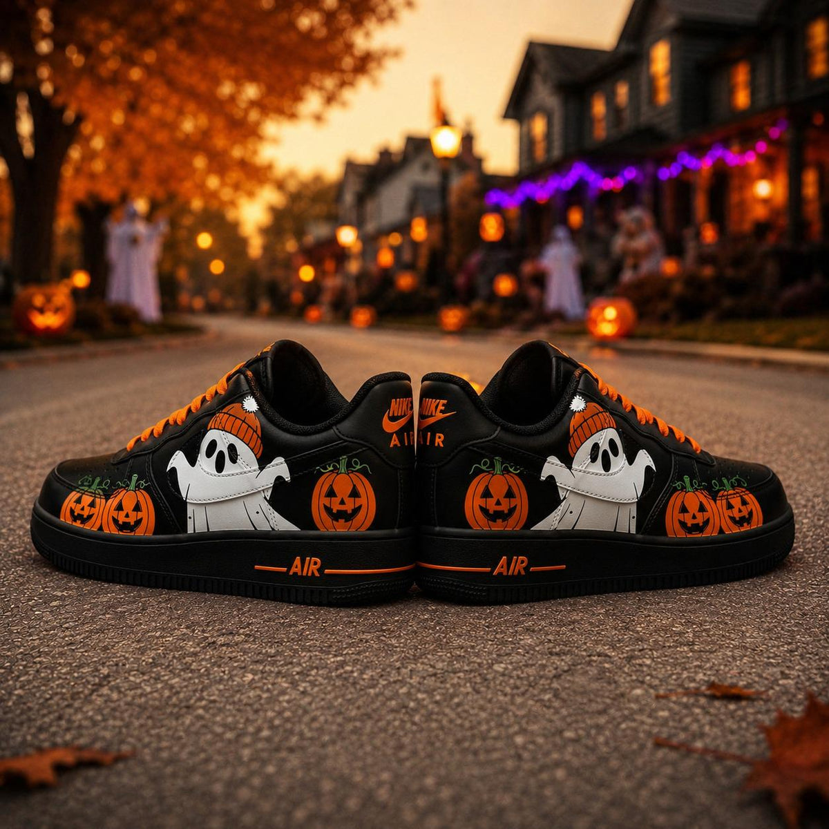 Custom Halloween Ghost Pumpkin Air Force 1 Sneakers, Hand Painted Halloween Ghost AF1 Shoes, Halloween Custom Sneakers, Halloween Gift