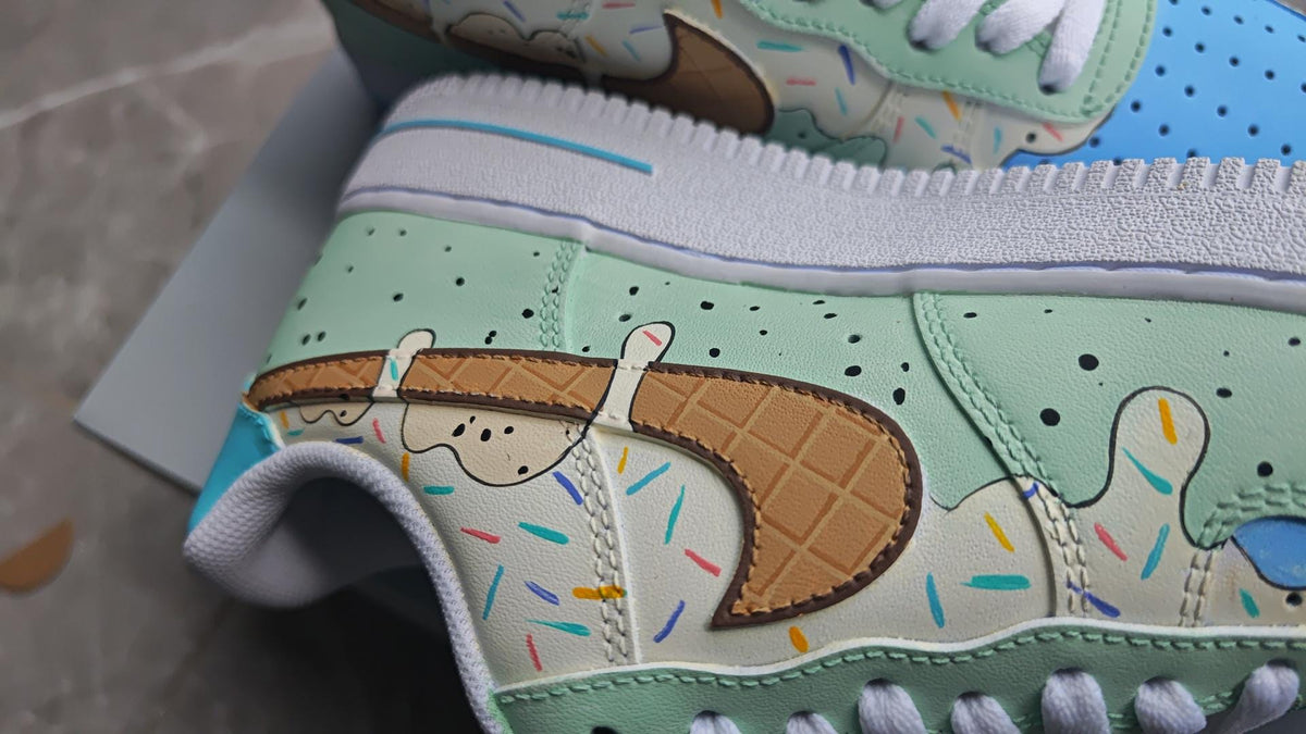 Ice Cream AF1s,Hand Painted Drip Shoes,Mint Sundae Custom Sneakers, Sweet Summer Gift,Minty Sprinkles Sneakers