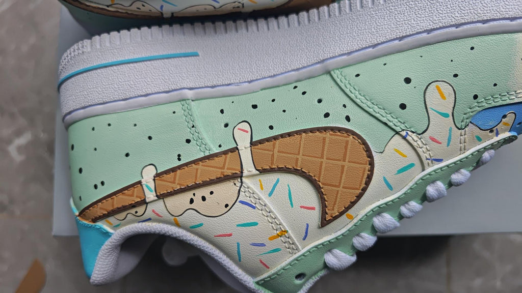 Ice Cream AF1s,Hand Painted Drip Shoes,Mint Sundae Custom Sneakers, Sweet Summer Gift,Minty Sprinkles Sneakers