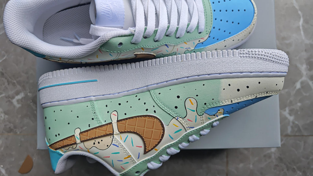 Ice Cream AF1s,Hand Painted Drip Shoes,Mint Sundae Custom Sneakers, Sweet Summer Gift,Minty Sprinkles Sneakers
