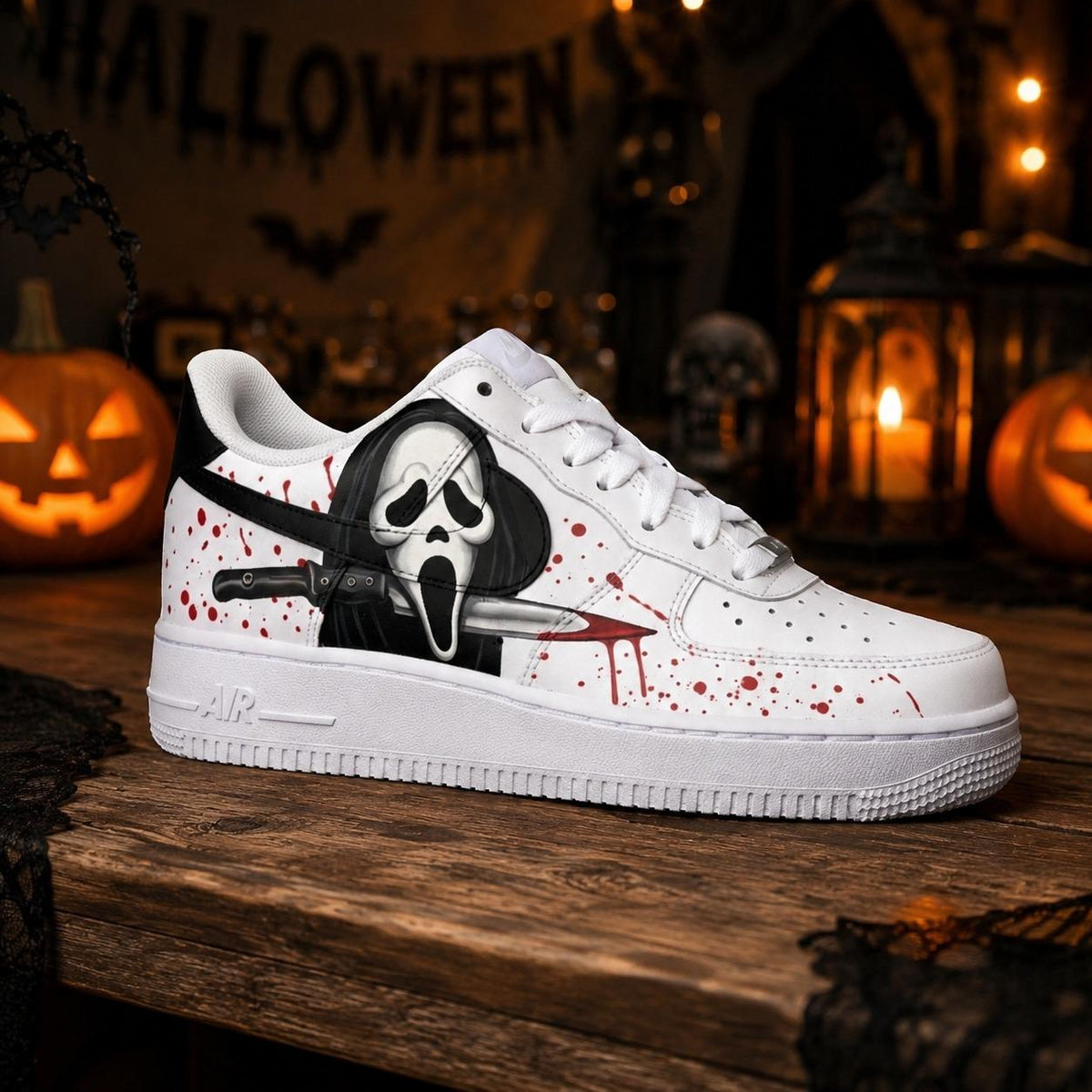 Custom Halloween Ghostface Air Force 1 Sneakers, Hand Painted Halloween Ghost AF1 Shoes, Halloween Horror Sneakers, Halloween Gift