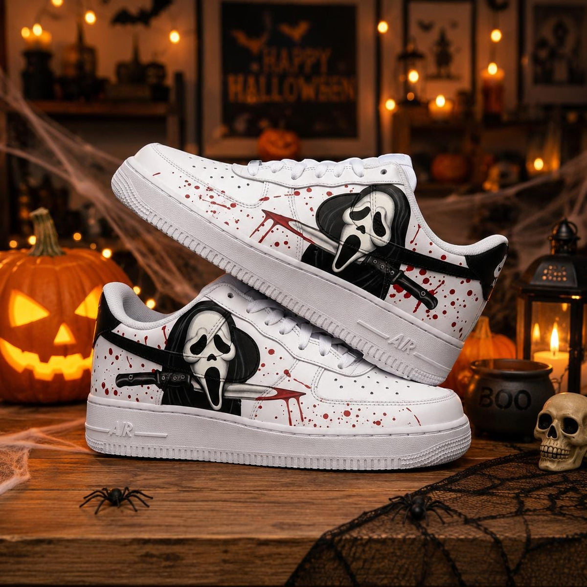 Custom Halloween Ghostface Air Force 1 Sneakers, Hand Painted Halloween Ghost AF1 Shoes, Halloween Horror Sneakers, Halloween Gift