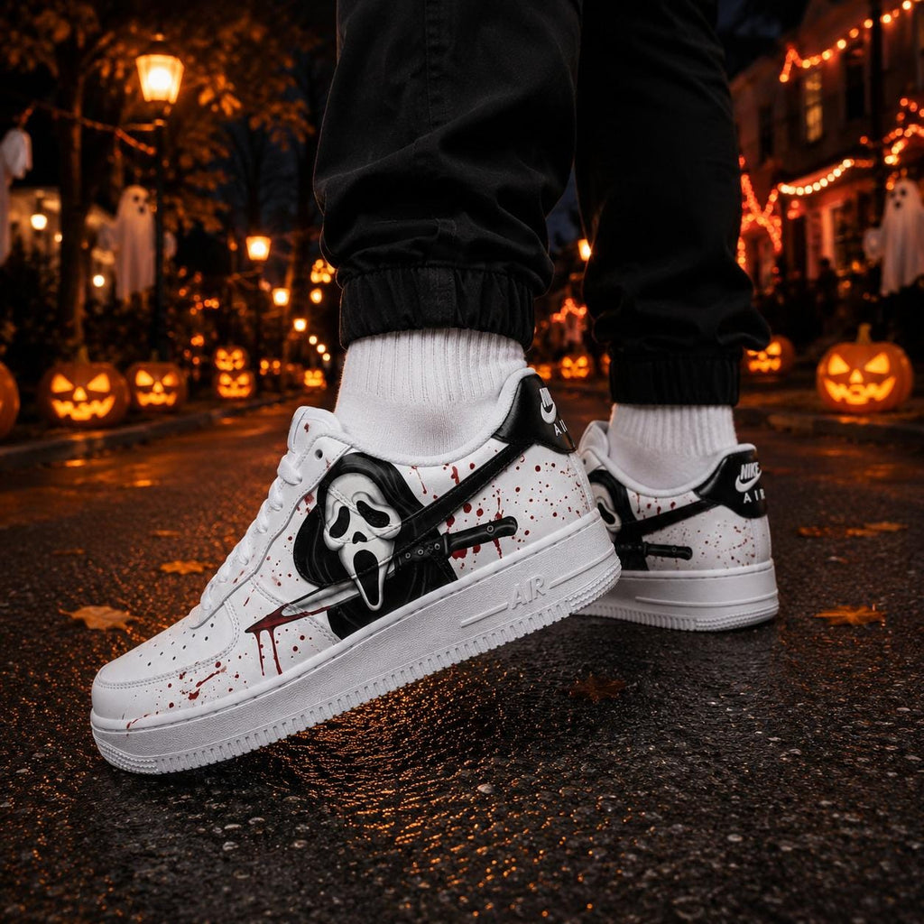 Custom Halloween Ghostface Air Force 1 Sneakers, Hand Painted Halloween Ghost AF1 Shoes, Halloween Horror Sneakers, Halloween Gift