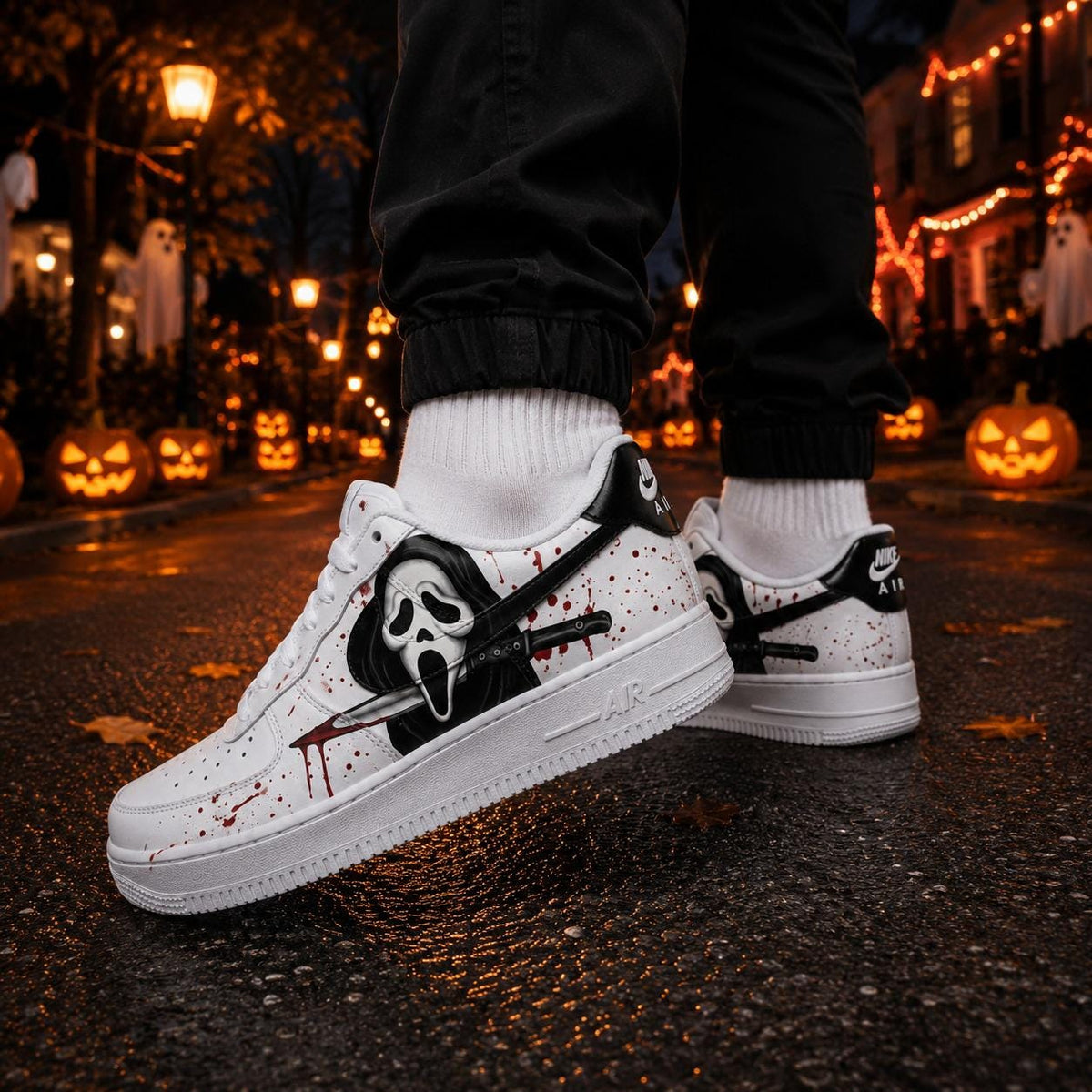 Custom Halloween Ghostface Air Force 1 Sneakers, Hand Painted Halloween Ghost AF1 Shoes, Halloween Horror Sneakers, Halloween Gift