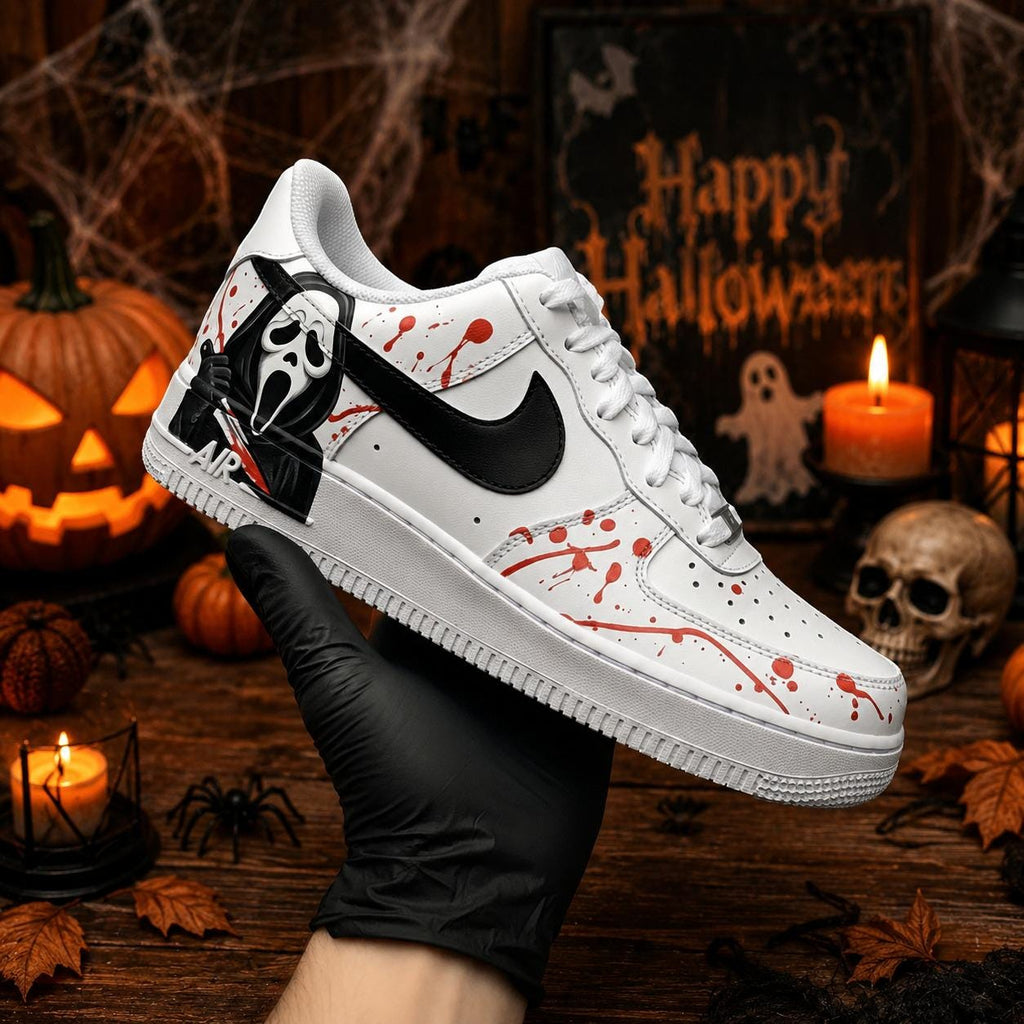 Halloween Ghostface Custom Air Force 1 Shoes, Hand Painted Ghost AF1 Sneakers, Halloween Horror Sneakers, Gift for People
