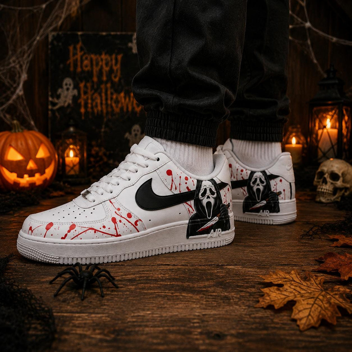 Halloween Ghostface Custom Air Force 1 Shoes, Hand Painted Ghost AF1 Sneakers, Halloween Horror Sneakers, Gift for People