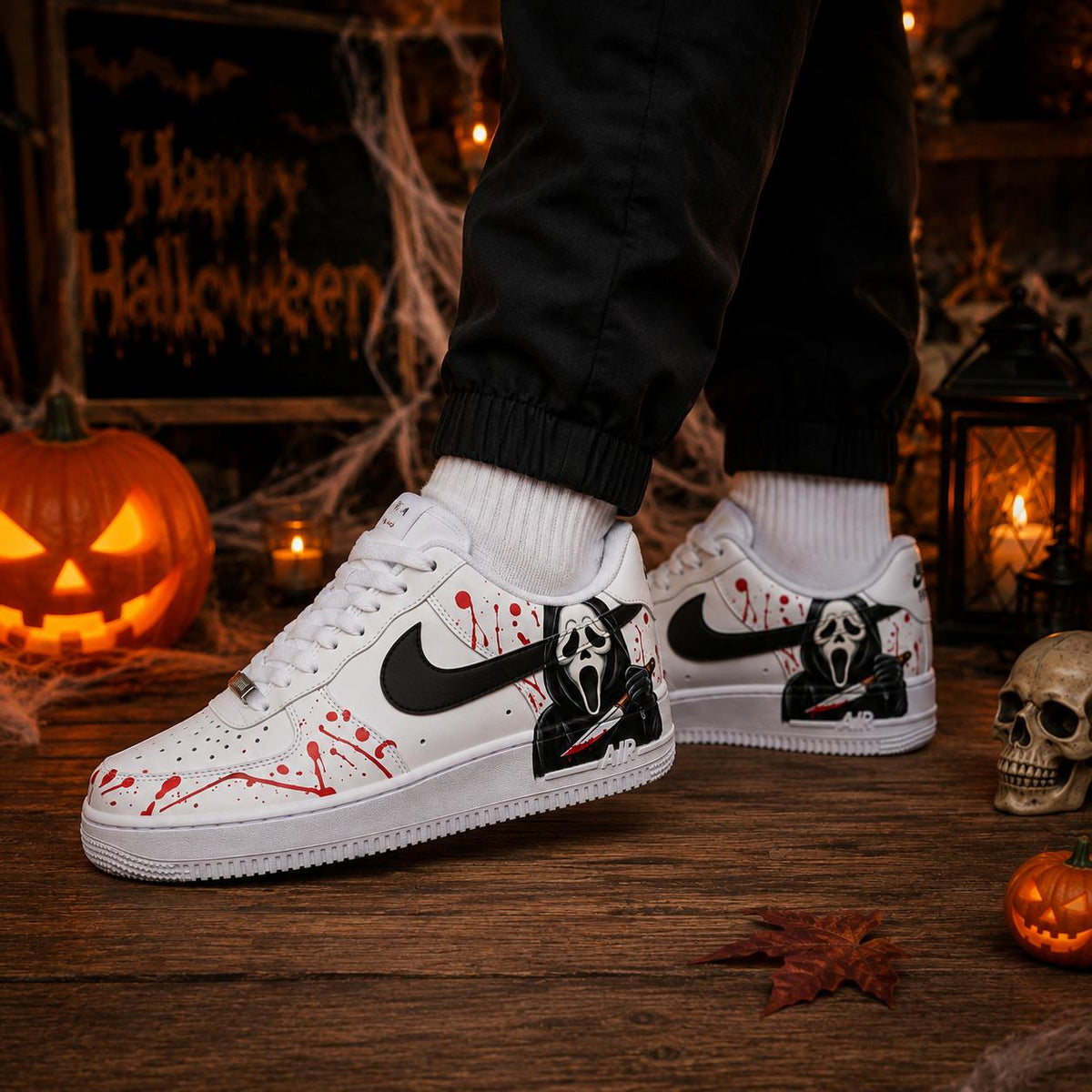 Halloween Ghostface Custom Air Force 1 Shoes, Hand Painted Ghost AF1 Sneakers, Halloween Horror Sneakers, Gift for People