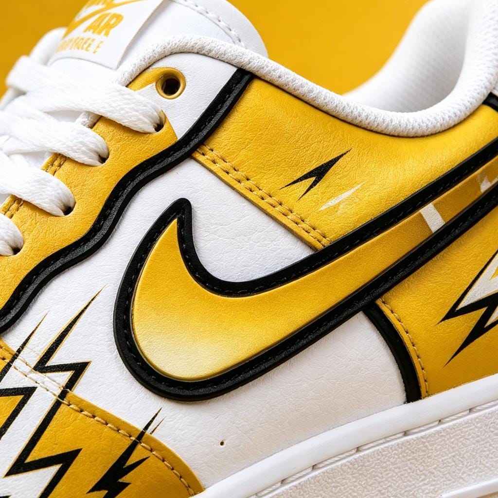 Custom White Air Force 1, Hand Painted Yellow Lightning Sneakers,Comic Cel Shading Style Streetwear Footwear,Gift For Him