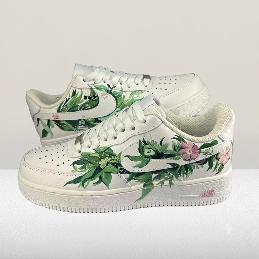 Flora Leaves Design Custom Air Force 1 Sneakers | Hand Painted Wearable Art