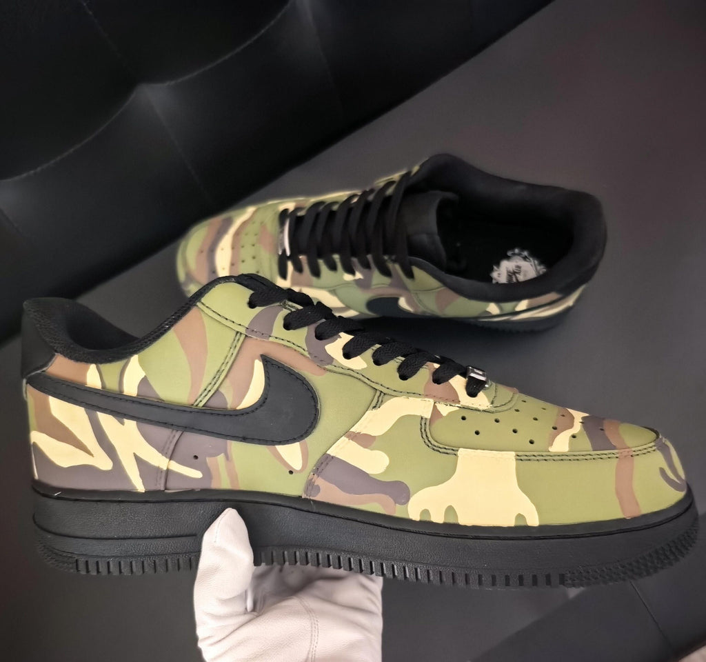 Custom Camo Air Force 1 Sneakers,Hand Painted Green Camouflage,Green Camo AF1 Gift for Him