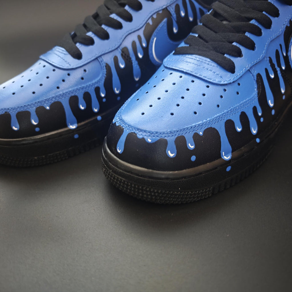 Custom Air Force 1 Blue Drip Sneakers, Hand-Painted AF1 Streetwear Cyberpunk Gift for Him