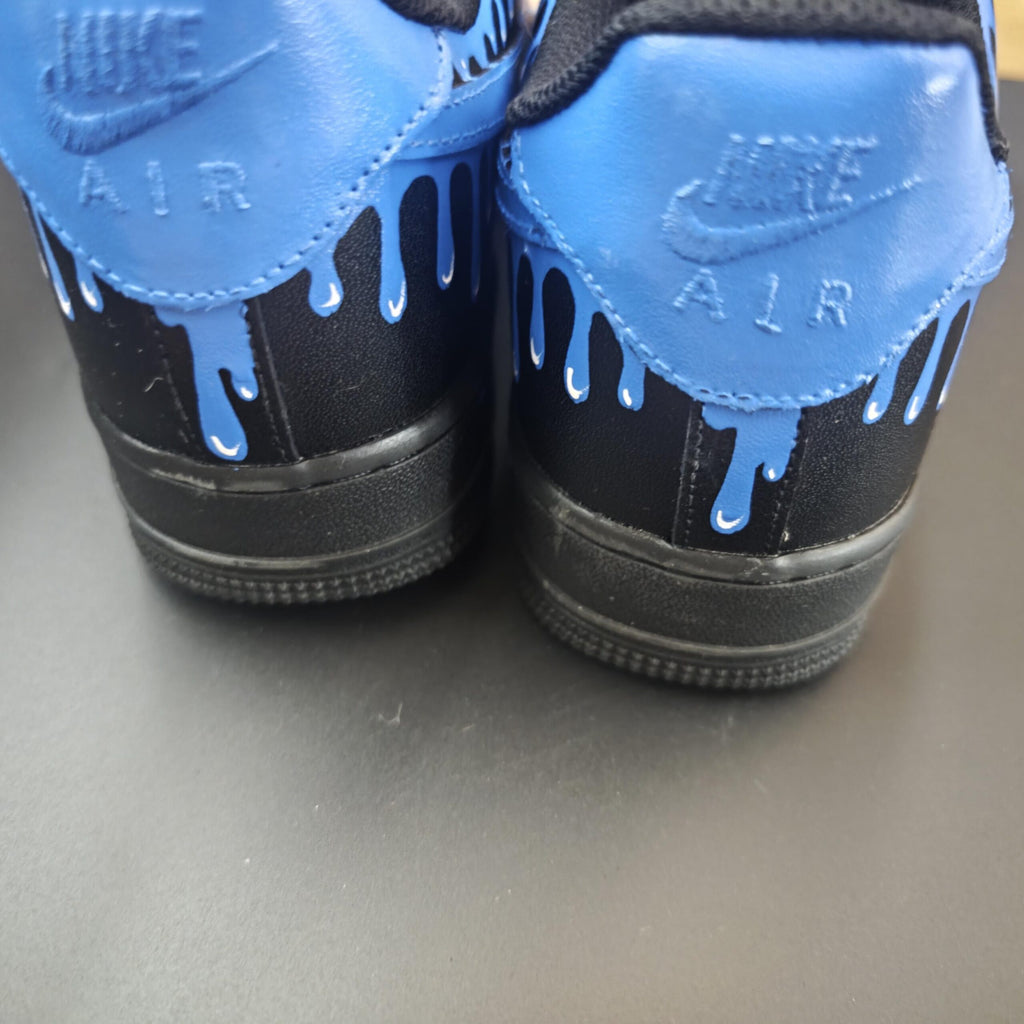 Custom Air Force 1 Blue Drip Sneakers, Hand-Painted AF1 Streetwear Cyberpunk Gift for Him
