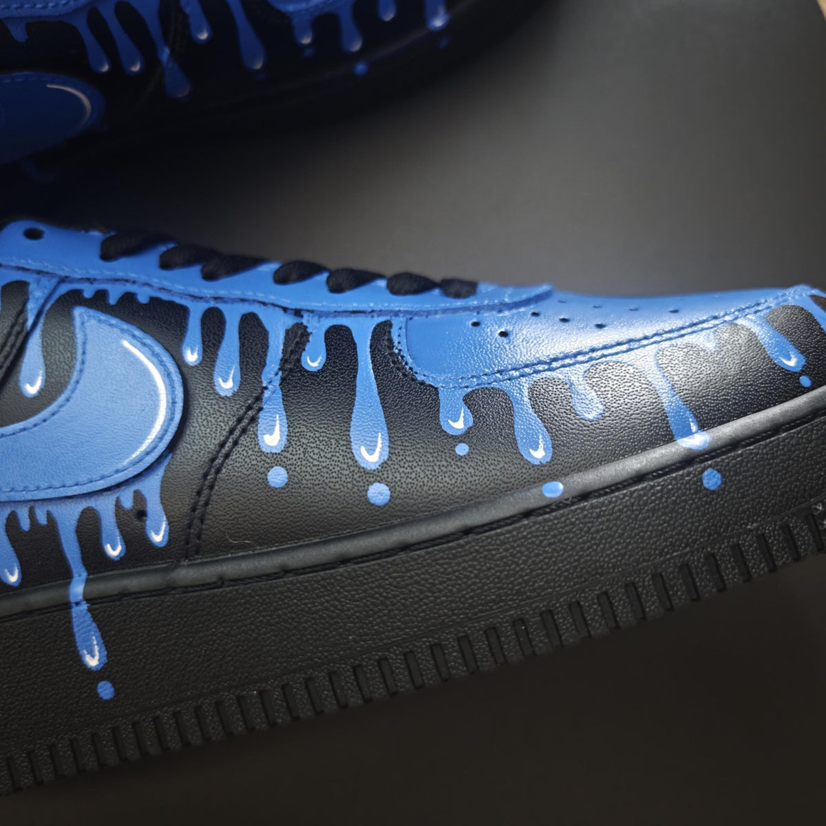 Custom Air Force 1 Blue Drip Sneakers, Hand-Painted AF1 Streetwear Cyberpunk Gift for Him