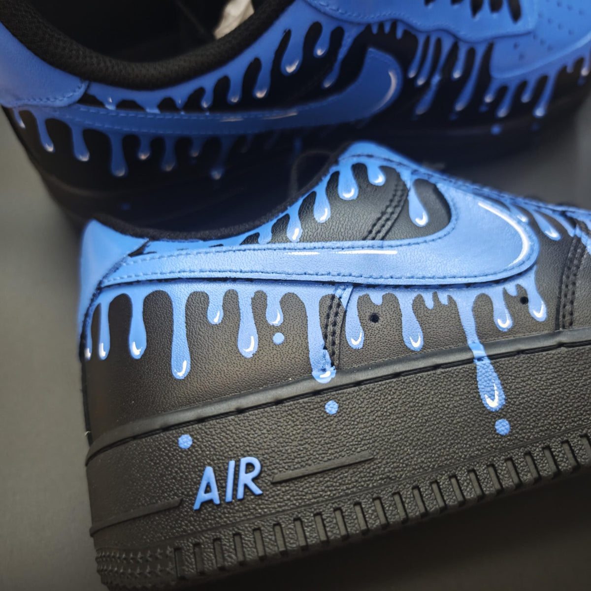 Custom Air Force 1 Blue Drip Sneakers, Hand-Painted AF1 Streetwear Cyberpunk Gift for Him