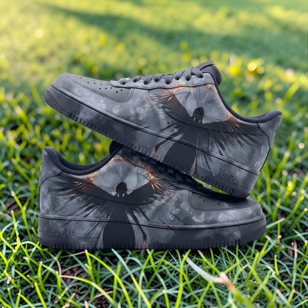 Custom Black Angel Sneakers, Dark Abstract Hand Painted Shoes, Unique Streetwear Shoes, Gothic Inspired Personalized Gift For Sneaker Lovers