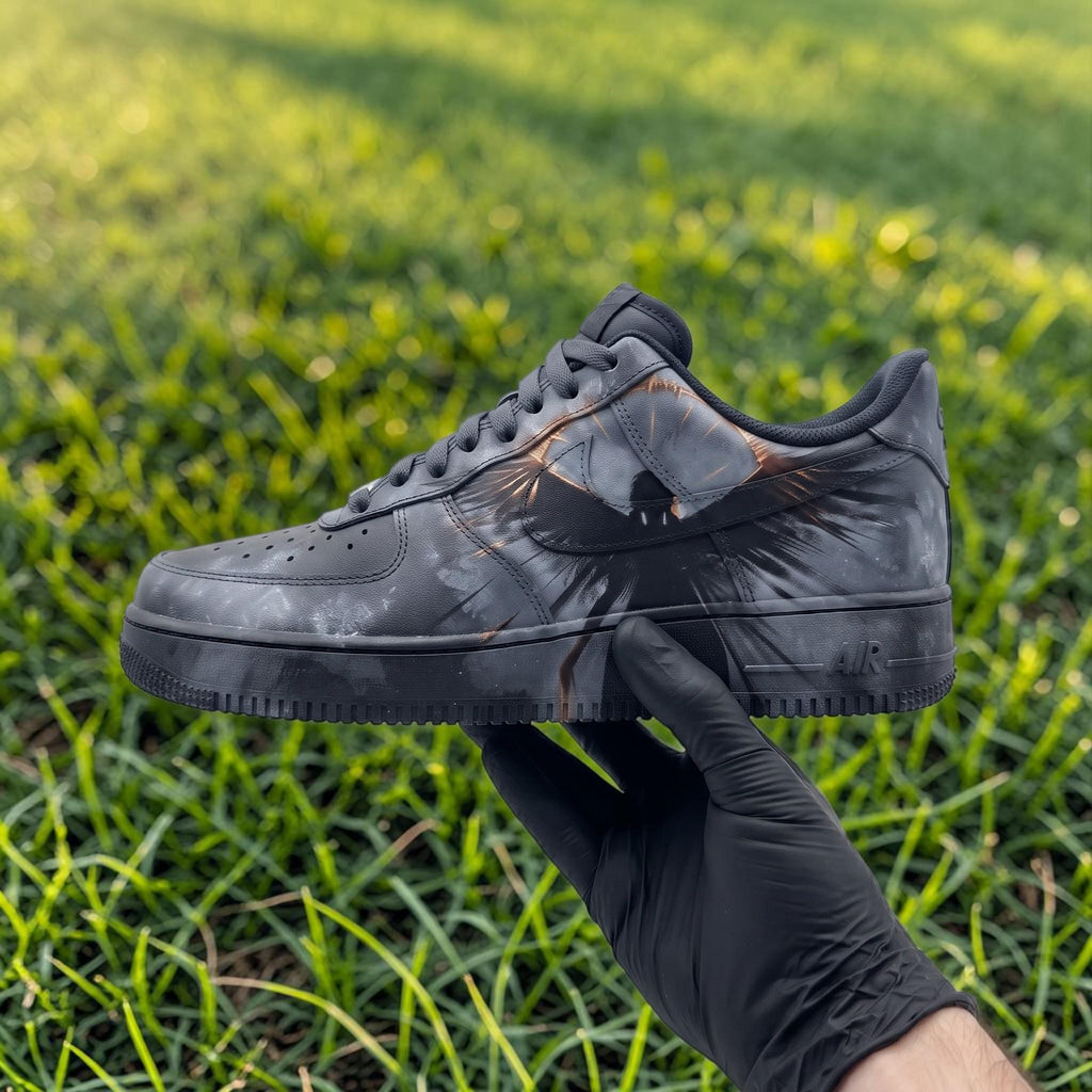 Custom Black Angel Sneakers, Dark Abstract Hand Painted Shoes, Unique Streetwear Shoes, Gothic Inspired Personalized Gift For Sneaker Lovers