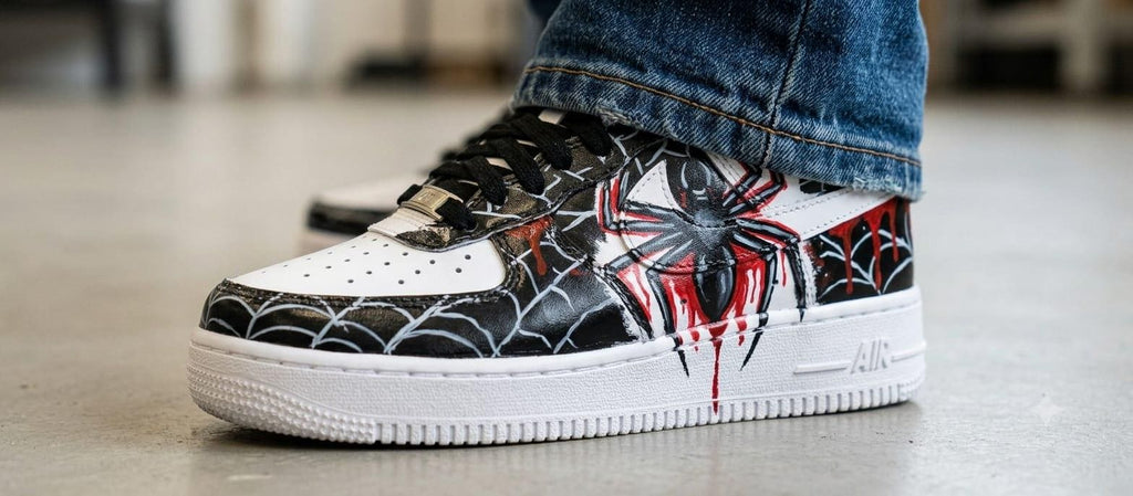 Custom Hand-Painted Spider Sneaker /Black & Red Streetwear Shoes /Unigue Gothic Artwork /Handmade Statement Sneakers .