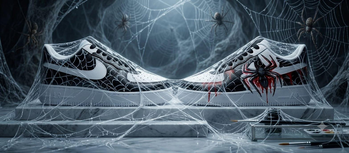 Custom Hand-Painted Spider Sneaker /Black & Red Streetwear Shoes /Unigue Gothic Artwork /Handmade Statement Sneakers .