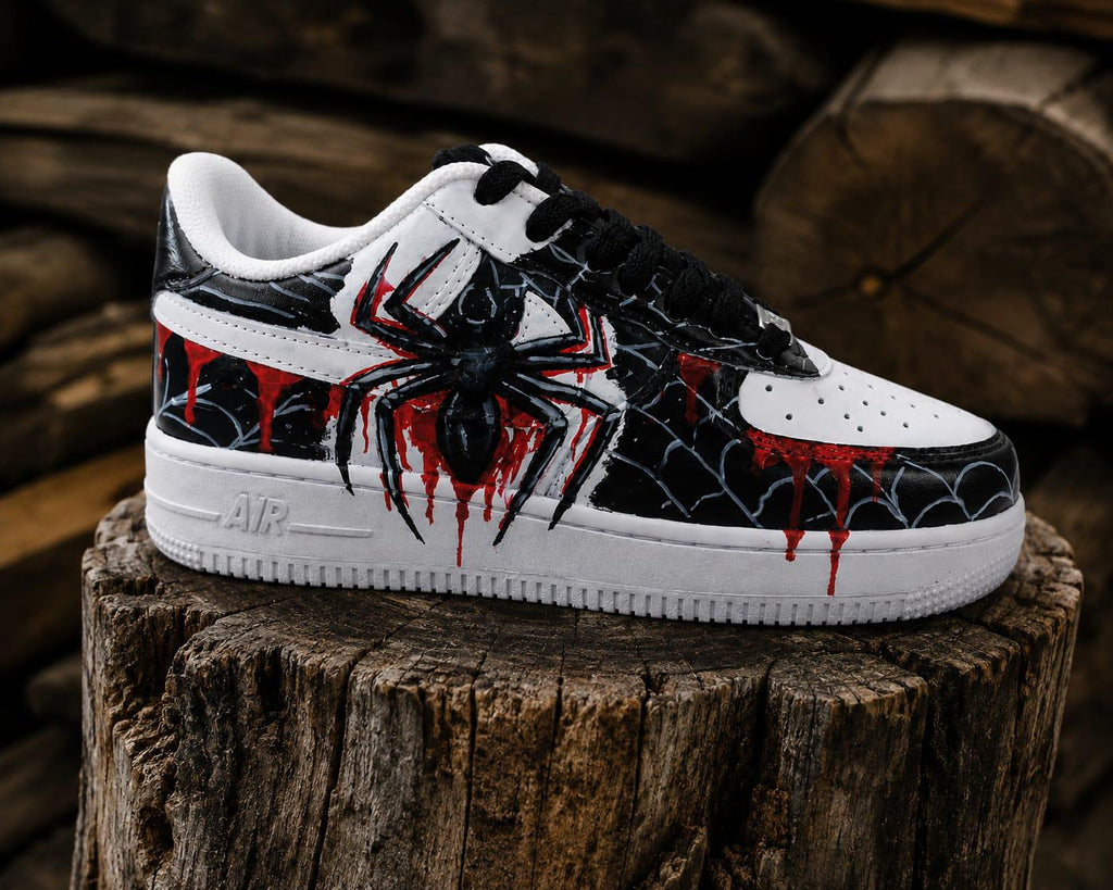 Custom Hand-Painted Spider Sneaker /Black & Red Streetwear Shoes /Unigue Gothic Artwork /Handmade Statement Sneakers .