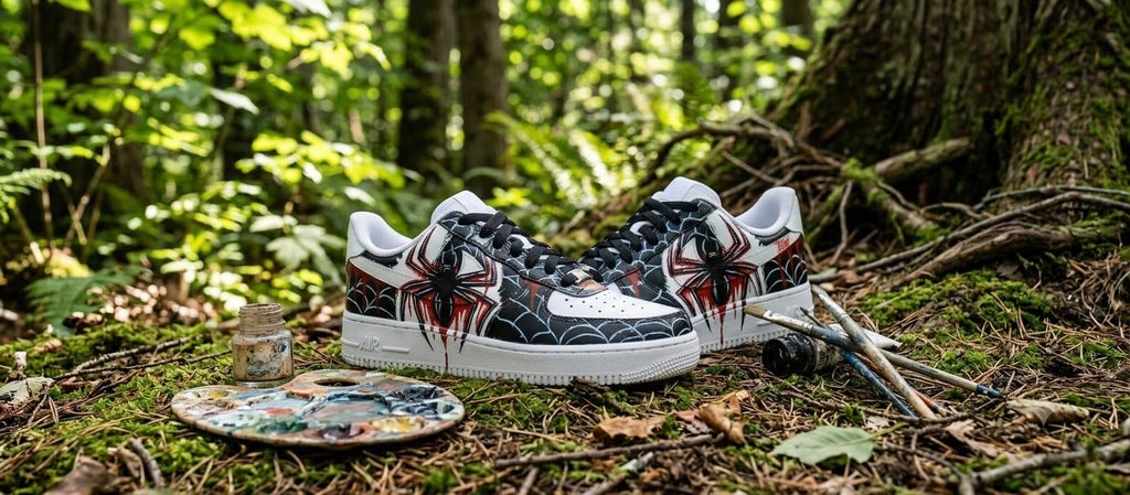Custom Hand-Painted Spider Sneaker /Black & Red Streetwear Shoes /Unigue Gothic Artwork /Handmade Statement Sneakers .