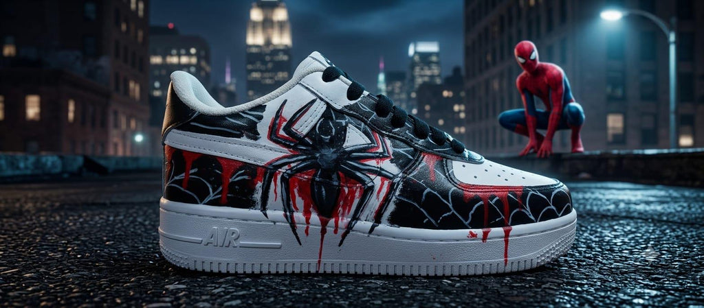 Custom Hand-Painted Spider Sneaker /Black & Red Streetwear Shoes /Unigue Gothic Artwork /Handmade Statement Sneakers .