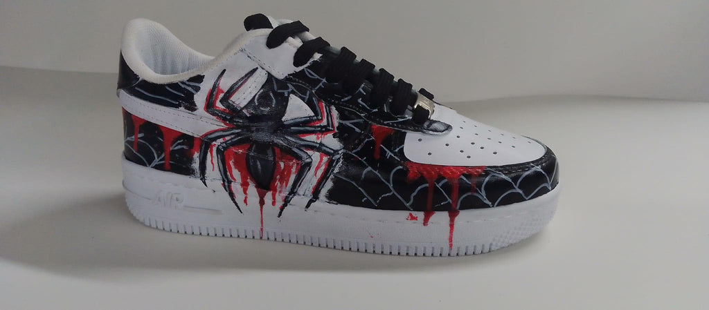 Custom Hand-Painted Spider Sneaker /Black & Red Streetwear Shoes /Unigue Gothic Artwork /Handmade Statement Sneakers .