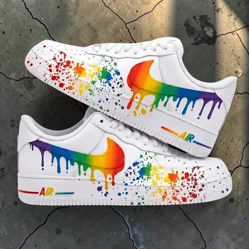 Custom Rainbow Sneakers, Colorful Hand Painted Shoes, Rainbow Drip and Splatter Design, Unique Streetwear Shoes, Gift for Sneaker Lovers