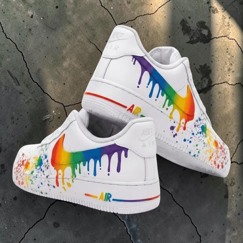 Custom Rainbow Sneakers, Colorful Hand Painted Shoes, Rainbow Drip and Splatter Design, Unique Streetwear Shoes, Gift for Sneaker Lovers