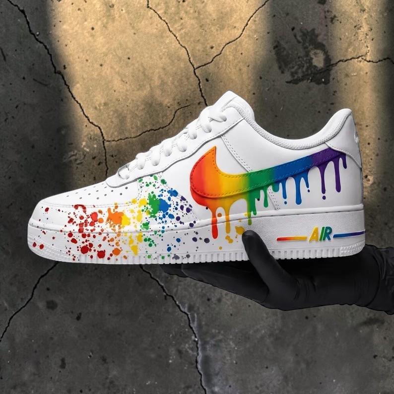 Custom Rainbow Sneakers, Colorful Hand Painted Shoes, Rainbow Drip and Splatter Design, Unique Streetwear Shoes, Gift for Sneaker Lovers