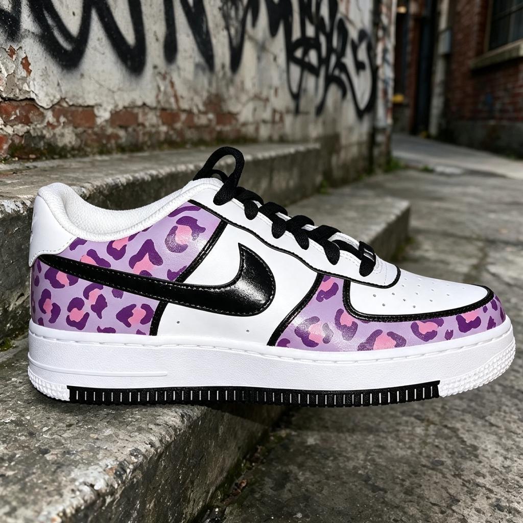 Custom White Air Force 1, Hand Painted Sneakers Purple Leopard Print Custom Shoes Unique Streetwear Footwear,Gift for Her
