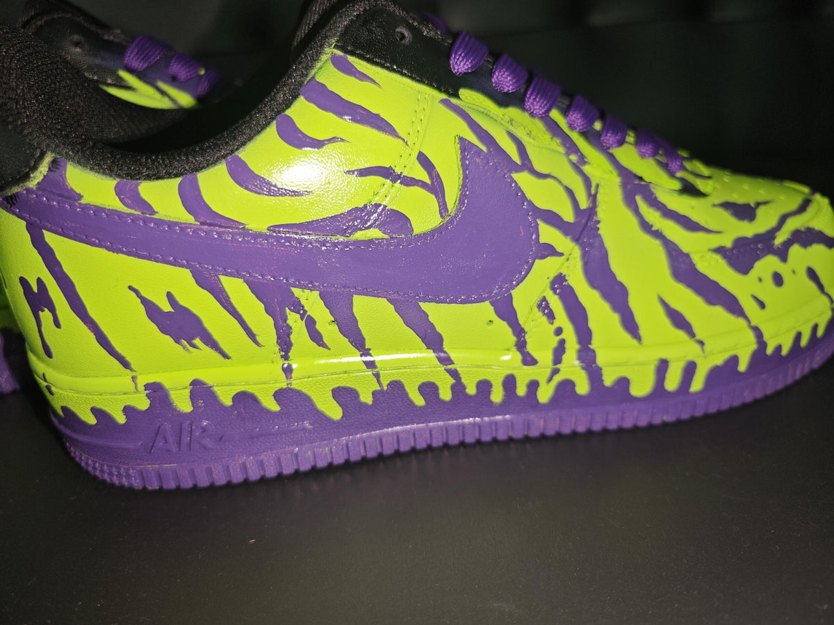 Custom Green&Purple Drip Air Force 1 Sneakers,Hand-Painted Cyberpunk Style AF1 Kicks, Gothic Gift for Him